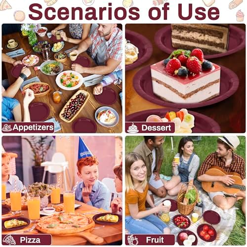 50 Pack Burgundy Plates 7 Inches Round Heavy-duty Maroon Dessert Plates - Image 6