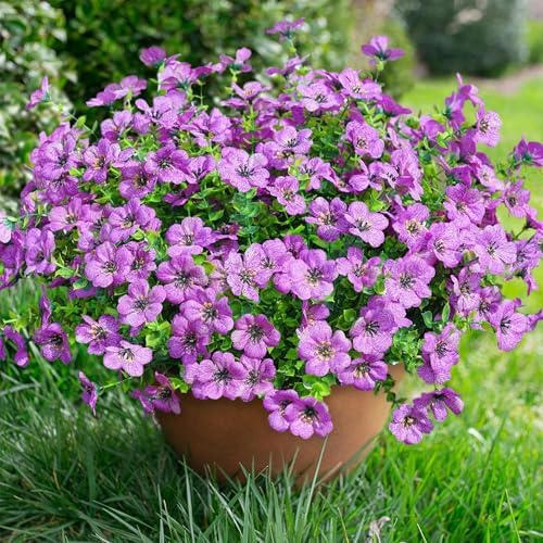 Daisy Artificial Flowers for Outdoors Decor, 12 Bundles Faux Daisy with Eucalyptus Fake Plants Greenery UV Resistant Look Real Colorful Faux Flowers for Outside Planter Porch Patio Yard Garden, Purple - Image 2