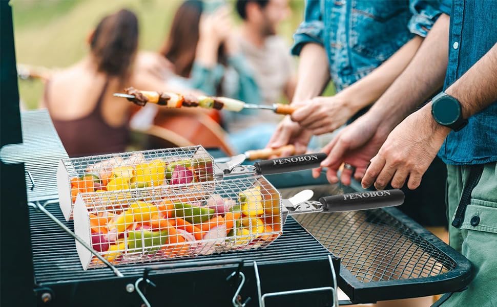 Rolling Grilling Basket, 2 PCS 304 Stainless Steel BBQ Grill Baskets - Image 7