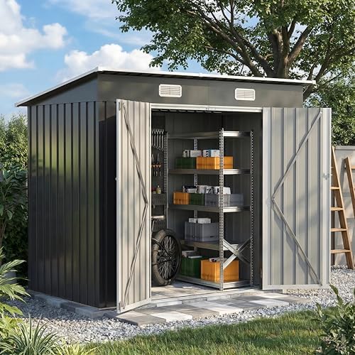 UDPATIO Storage Shed, 8X4 FT Metal Sheds & Outdoor Storage with Sloping Roof & Lockable Door for Bicycle, Tool in Patio Lawn, Garden, Backyard,Grey by UDPATIO