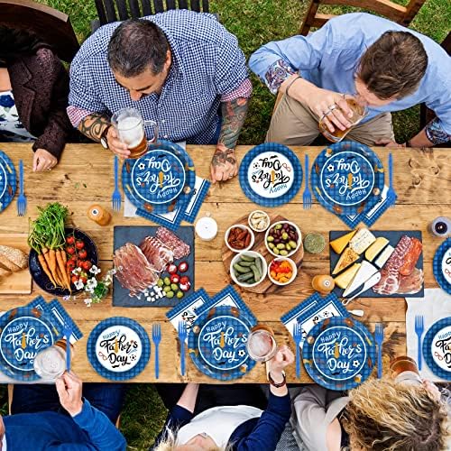 Wiooffen 96 Pieces Happy Father's Day Party Decorations Fathers Day Plates And Napkins Tableware Set Blue Fathers Day Celebration Supplies Best Dad Party Decorations Serve 24 Guests - Image 5