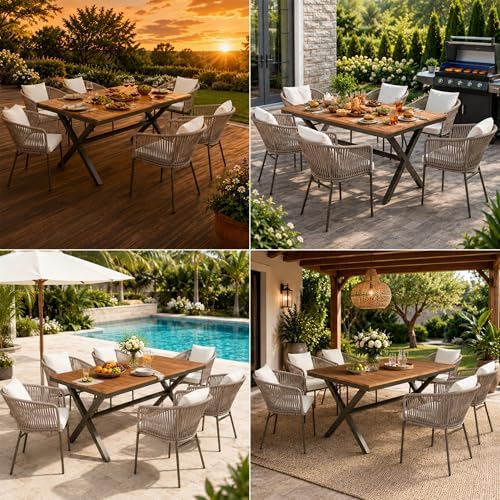 7-Piece Patio Dining Set for 6, Outdoor Patio Furniture Set, Beige - Image 2