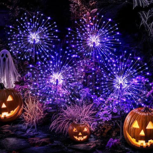 GIGALUMI 4 Pack Solar Firework Lights Outdoor, Halloween Decor, Purple by GIGALUMI