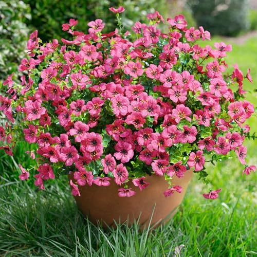 Daisy Artificial Flowers for Outdoors Decor, 12 Bundles Faux Daisy with Eucalyptus Fake Plants Greenery UV Resistant Look Real Colorful Faux Flowers for Outside Planter Porch Patio Gardens, Hotpink - Image 2