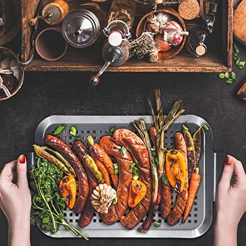 Grill Pan Set of 2, BBQ Grill Topper for Outdoor Grill, Stainless Steel Grilling Baskets with Holes and Handles, Perforated Food Tray Barbecue Accessories for Vegetable, Fish, Meat, Seafood - Image 5