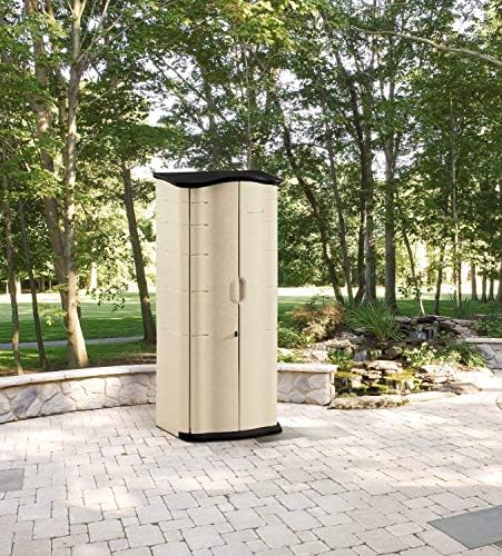 Rubbermaid Compact Vertical Resin Storage Shed With Floor (2 x 2.5 Ft), Weather Resistant, Beige/Brown, Organization for Home/Backyard/Garden Tools/Porch/Patio Cushions/Pool Chemicals/Toys - Image 2