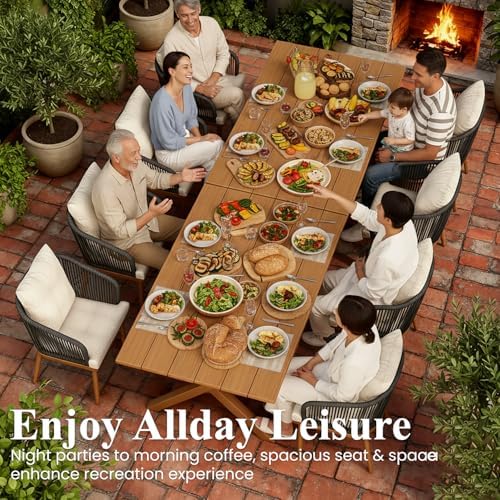 LayinSun 10 Pieces Outdoor Patio Dining Set, Aluminium Rectangular Dining Table and Wicker Rattan Chairs Set for Outside Backyard, Poolside - Image 2