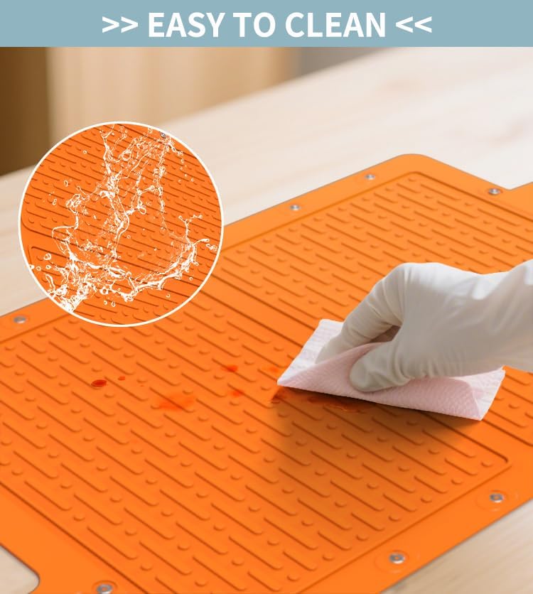 Large Silicone Grill Mat, Heat Resistant Non-Slip BBQ Mat, Foldable Grill Side Shelf Pad with Snap Buttons, Food-Grade, Convertible Storage Bag for BBQ Utensils & Accessories, Orange - Image 4