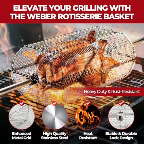 Rotisserie Basket for Outdoor Grill (15.4" x 6.8" x 6.4") - Heavy Duty Stainless Steel BBQ Basket with Reinforced Latch & Safety-Smooth Edges - Splits Apart for Easy Cleaning - Fits Most Grills - Image 5