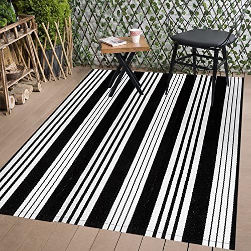 Black and White Outdoor Patio Rug 4'x 6',Cotton Porch Outdoor Area Rug - Image 6