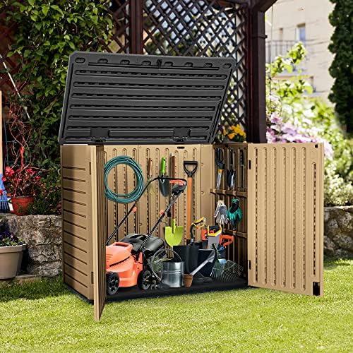 YITAHOME Outdoor Resin Storage Sheds, 39 in Height Lockable Waterproof Horizontal Shed w/o Shelf, Easy to Assemble Shed Storage for Garden Tools, Brown by YITAHOME