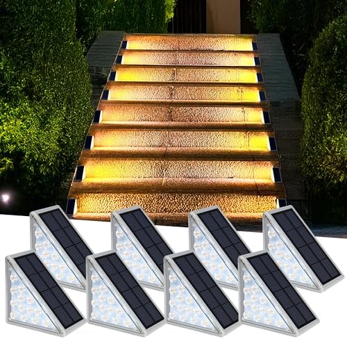 AUDLES LED Solar Step Lights Waterproof Outdoor Stair Lights, Solar Deck Lights Outdoor Decor IP67 Solar Decoration Lights for Yard (Warm White, 8 Pack) - Image 2