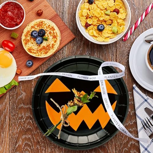 50Pcs Halloween Party Supplies Halloween Paper Plate 7Inch Pumpkin Plates Fall Pumpkin Monster Paper Plates for Haunted House Themed Black Orange Fall Birthday Party Decorations (Black) - Image 4