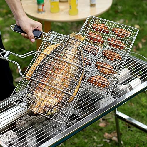 Stainless Steel BBQ Grill Basket With Silicone Brush And Stainless Steel Tong Barbecue Fish Grill Basket for Outdoor Grill Foldable Vegetable Grilling Rack - Image 5