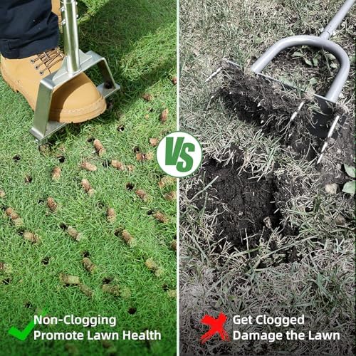 Manual Lawn Core Aerator for Compacted Soil with Non-Clogging Hollow Tines - Image 4