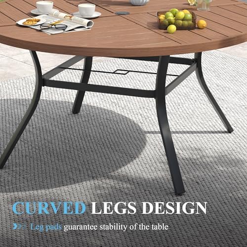 VICLLAX Patio Table and Chair Set of 6, All Weather Metal Round Outdoor Dining Furniture Set-50 Round Outdoor Table and Chairs, Walnut Wood Grain Tabletop - Image 6