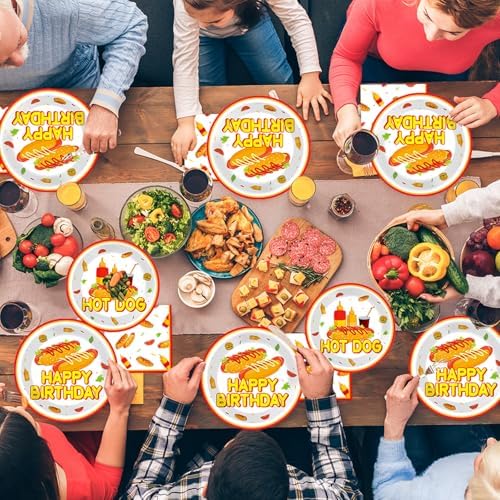96Pcs Hot Theme Dog Birthday Party Paper Plates and Napkins for Fast Food Themed Party Supplies Hot Dog Themed Paper Dessert Plates Picnic BBQ Tableware Set for 24 Guests Birthday Party Decorations - Image 6