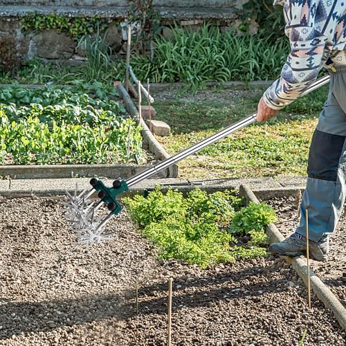 BARAYSTUS Rotary Cultivator Garden Rotary Tiller Adjustable Stainless Steel Poles Hand Tiller for Soil Mixing or Reseeding Grass Lawn Tiller Total Length 57 Inch - Image 6