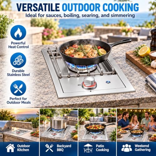 Single Grilling Side Burner with LED for BBQ Grill Island, 17,000 BTU,Liquid Propane Side Burner for Outdoor Kitchen, Convertible to Natural Gas, 304 Stainless Steel - Image 6