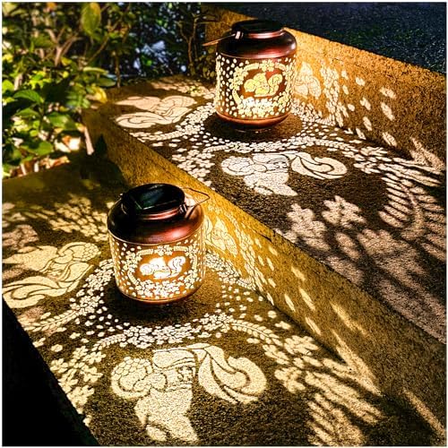 2 Pack Squirrel Solar Lanterns Outdoor Waterproof Hanging Solar Lights Squirrel Gifts for Women Men Metal Decorative LED Lanterns for Yard, Patio, Lawn, Tabletop, Pathway, Landscape, Garden Decor by TIGGSY