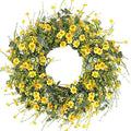 Sggvecsy Yellow Daisy Wreath 24 Inch Spring Summer Wreath Fake Silk Floral Wreath with Green Eucalyptus Leaves and Lavender for Front Door Window Wall Wedding Farmhouse Festival Decor by Sggvecsy