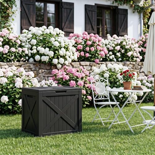 ROJIK 33 Gallon Deck Boxes Outdoor Waterproof, Weatherproof Lockable Storage Box with Lid and Side Handles, Resin Outdoor Storage Bench for Patio Furniture Cushions, Garden Tools (Black, 33 Gallon) - Image 2