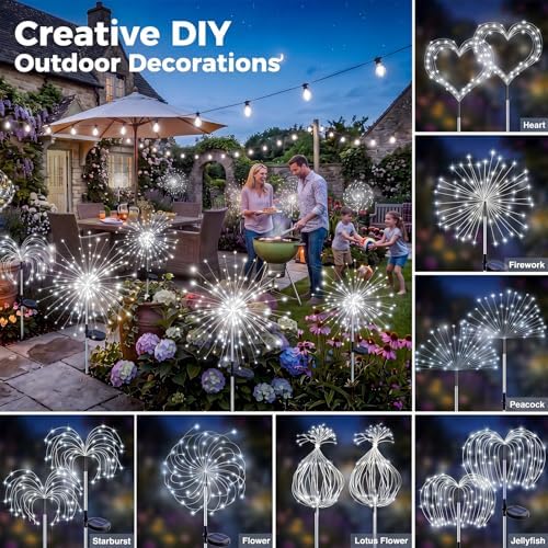 btfarm 3 Pack Solar Garden Lights Outdoor, 8 Modes Firework Lights Outside - Image 4