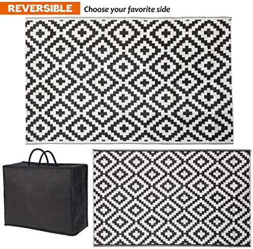 SAND MINE Waterproof Outdoor Rug 5x8 ft, Plastic Reversible Rug, Modern Area Rug, Large Floor Mat for Outdoors, RV, Patio, Backyard, Deck, Picnic, Beach, Camping (5' x 8', Black & White Lattice) - Image 3