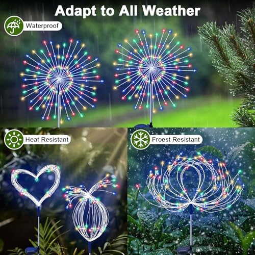 Solar Garden Lights Outdoor, 4 Pack 120 LED Twinkling Firework Lights Decorative with 2 Modes, Outdoor Waterproof Solar Starburst Light for Outside Yard Pathway Garden Decor, Multicolor - Image 3