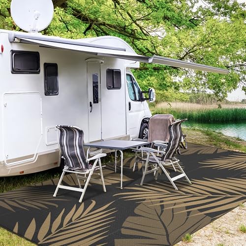 GENIMO Outdoor Rug, Waterproof Plastic Rugs 10'x14' for Camping Black Brown - Image 5