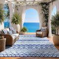 Outdoor Rug 8 x10 ft, Plastic Rug for Patio, Navy & White by OutdoorFurnitureCushion