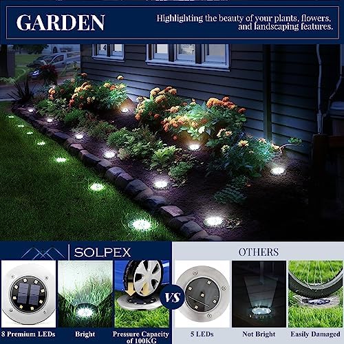 SOLPEX Solar Ground Lights Outdoor, Garden Lights 12 Pack Cool White - Image 4