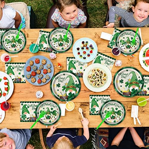 Wiooffen 96 Pcs St. Patrick’s Day Plates and Napkins Green Shamrock Gnome Lucky Tableware Set Irish Festival Party Supplies Table Decorations for 24 Guests - Image 5