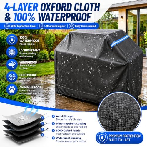 Fully Enclosed Grill Cover 52-Inch,Waterproof Zipper Grill Cover,BBQ Grill Cover Made of 600D,Animal Fade-Resistant,UV-Protection,Gas Grill Cover for Weber,Nexgrill CharBroil and More Black - Image 6