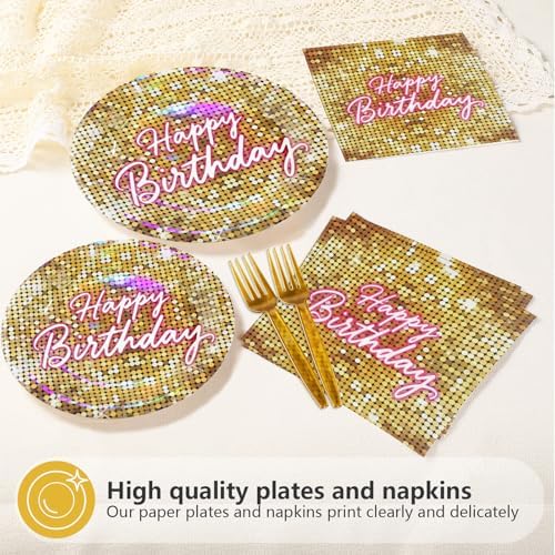 96 Pcs Gold Disco Birthday Party Decorations for Women Girls, Serves 24 - Image 4