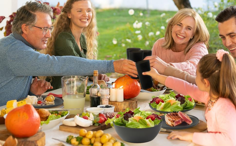 24pcs Matte Black Dinnerware Set, Plates Bowls & Cups, Unbreakable Dishes for 8, Reusable BPA‑Free Tableware, Dishwasher Safe for Kitchen Party Picnic Camping, Bonus Cutlery Set Included - Image 6
