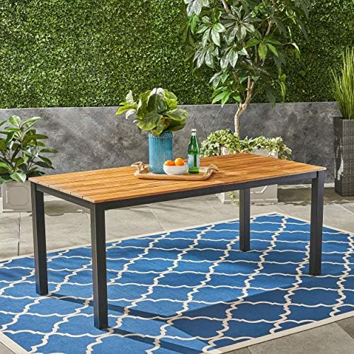 Christopher Knight Home Zak Outdoor 71" Acacia Wood Dining Table, Teak Finish, Black - Image 4