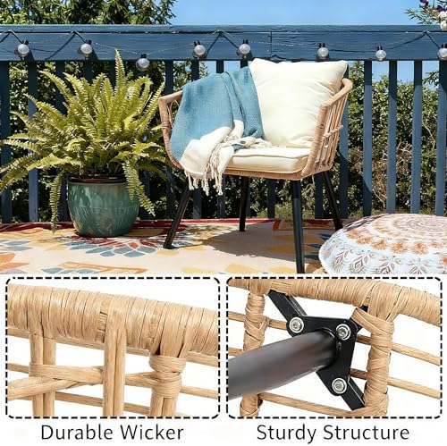 PORWEY 3 Piece Patio Bistro Set for Balcony, Apartment, Backyard, Beige - Image 5