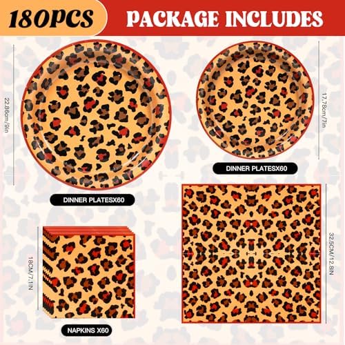 180pcs Red Cheetah Print Plates and Napkins Party Supplies,Serves 60 - Image 2