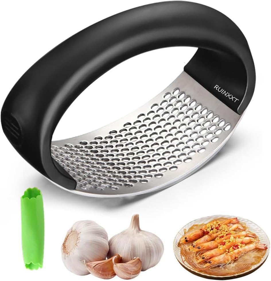 Upgraded 2025 Stainless Steel Garlic Press - Home Kitchen Utensil (1, Black) by RUINXXT