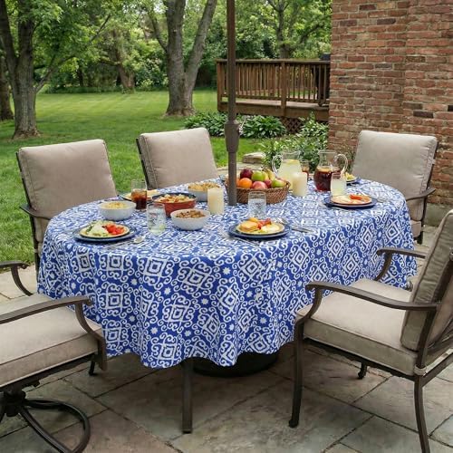 EHouseHome Outdoor Indoor Tablecloth with Umbrella Hole for Oval Table,Waterproof Patio Table Cloths, Spring/Summer Table Covers with Zipper for Backyard Circular Table/BBQs/Picnic,60 x 84 inches by EHouseHome