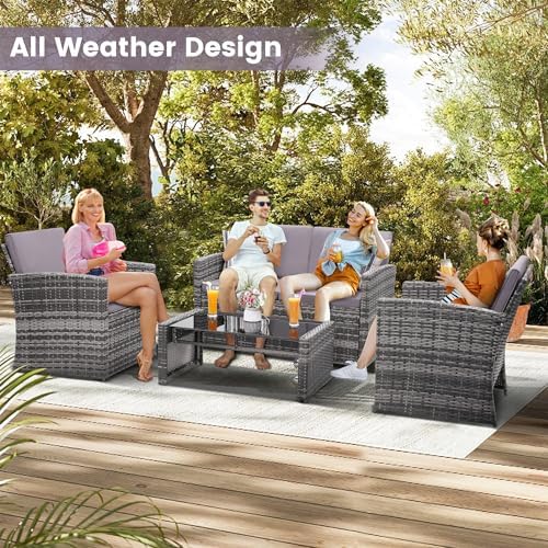 KROFEM 4 Piece Patio Furniture Set, Outdoor Wicker Conversation Set - Image 3