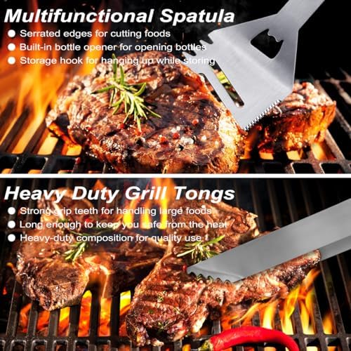 POLIGO 29 PCS BBQ Grill Accessories Stainless Steel BBQ Tools Grilling Tools Set with Storage Bag for Fathers Day Dads Birthday Presents - Camping Grill Utensils Set Ideal Grilling Gifts for Men Black - Image 4