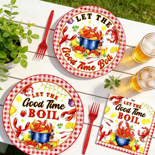 Gameza Seafood Boil Party Supplies - 96PCS Seafood Boil Party Plates and Napkins Forks Tableware Disposable Set, Crawfish Crab Shrimp Summer Birthday Decor Supplies, Serve 24 - Image 5