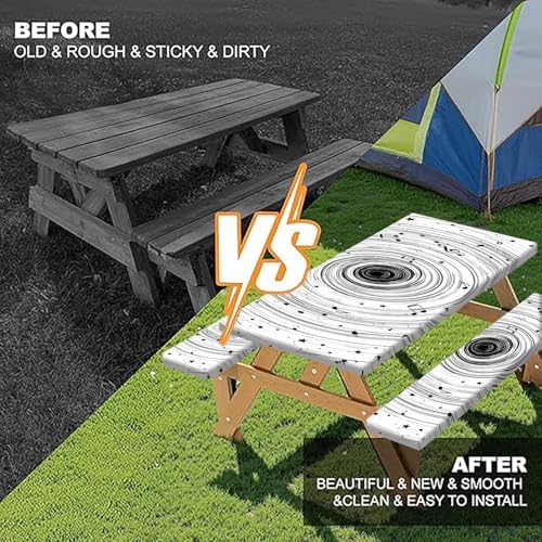 Picnic Table Cover with Bench Covers Camping Essentials Abstract Art Cosmic Vortex Pattern Waterproof Oilproof Fitted Camping Tablecloth Cover with Elastic Edge for Indoor Outdoor 3 PCS 30x60 Inch - Image 4