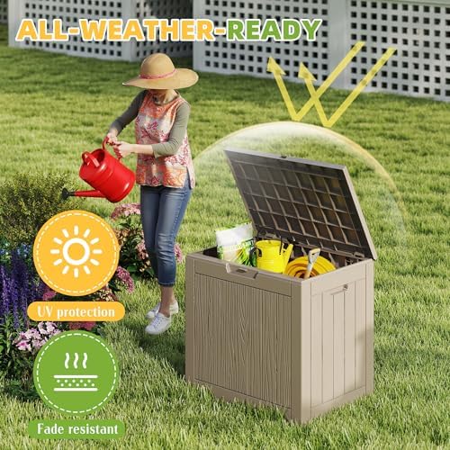 30 Gallon Waterproof Resin Deck Box, UV Resistant Outdoor Storage for Garden, Patio, Porch, Delivery（Grey，30 Gallon） - Image 5