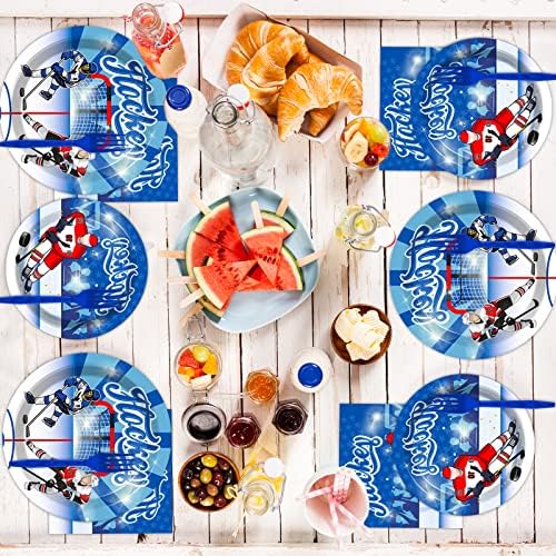Wiooffen 96pcs Hockey Plates and Napkins Party Supplies Ice Hockey themed Birthday Party Decorations Set Disposable Tableware Kit Hockey Fans Birthday Party Sport Events Favors for Kids, Serve 24 - Image 6