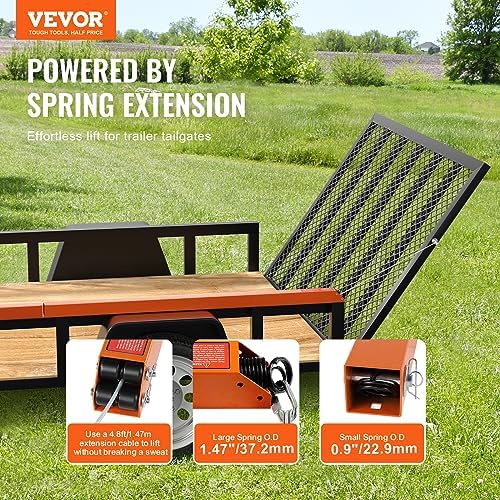 VEVOR Trailer Tailgate Lift Assist, Max 180 lbs Load Capacity, Compatible with Open Utility Trailer Tailgate and Ramp, with 10 to 24 Inches Heights Side Rail and 4 to 6 Feet Height Tail Gate or Ramp - Image 2