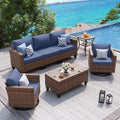 UDPATIO Patio Furniture Set, 5 Pieces Outdoor Conversation Sets with Rocking Swivel Chairs, Wicker Rattan Outdoor Sofa Set with Storage Table and Waterproof Covers for Backyard, Deck, Porch, Navy by UDPATIO