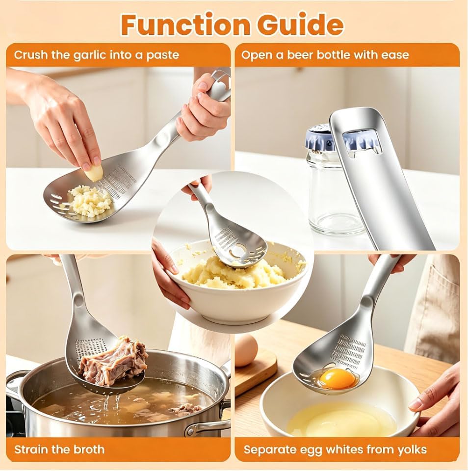 5-in-1 Stainless Steel Cooking Spoon,Egg Separator and Bottle Opener(A+B) - Image 4